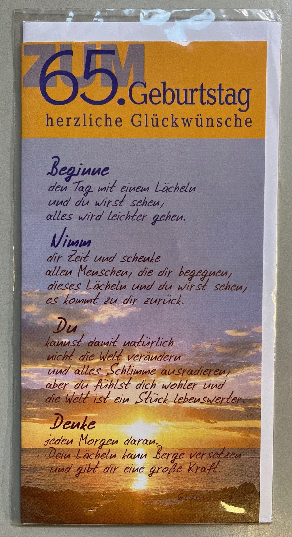 Grußkarten 65. Geburtstag Glückwunschkarte lang mit