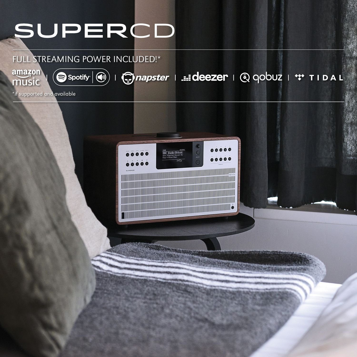 Revo SuperCD Player App) Sound 40 per W, Digitalradio Fernsteuerbar mit walnuss/silber Internetradioempfang, und Stereo iOS/Android (DAB+/UKW CD 40W Radio Internet-/DAB+ (DAB)