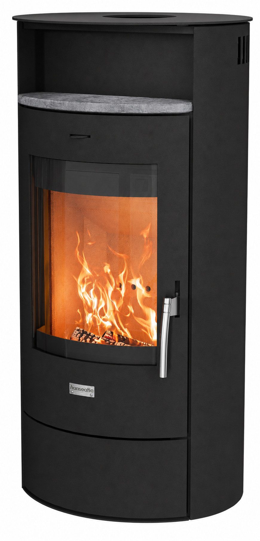 Hanseatic Kaminofen »Piacenza Stahl«, Exklusiv, Lieferung bis ins Wohnzimmer, 6,7 kW, Zeitbrand, mit verriegelbarer Holzlagerfachtür
