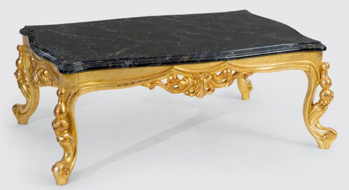 Casa Padrino Couchtisch Luxus Barock Couchtisch Schwarz / Gold 120 x 80 x H. 50 cm - Prunkvoller Massivholz Wohnzimmertisch mit Tischplatte in Marmoroptik - Barock Möbel | Couchtische