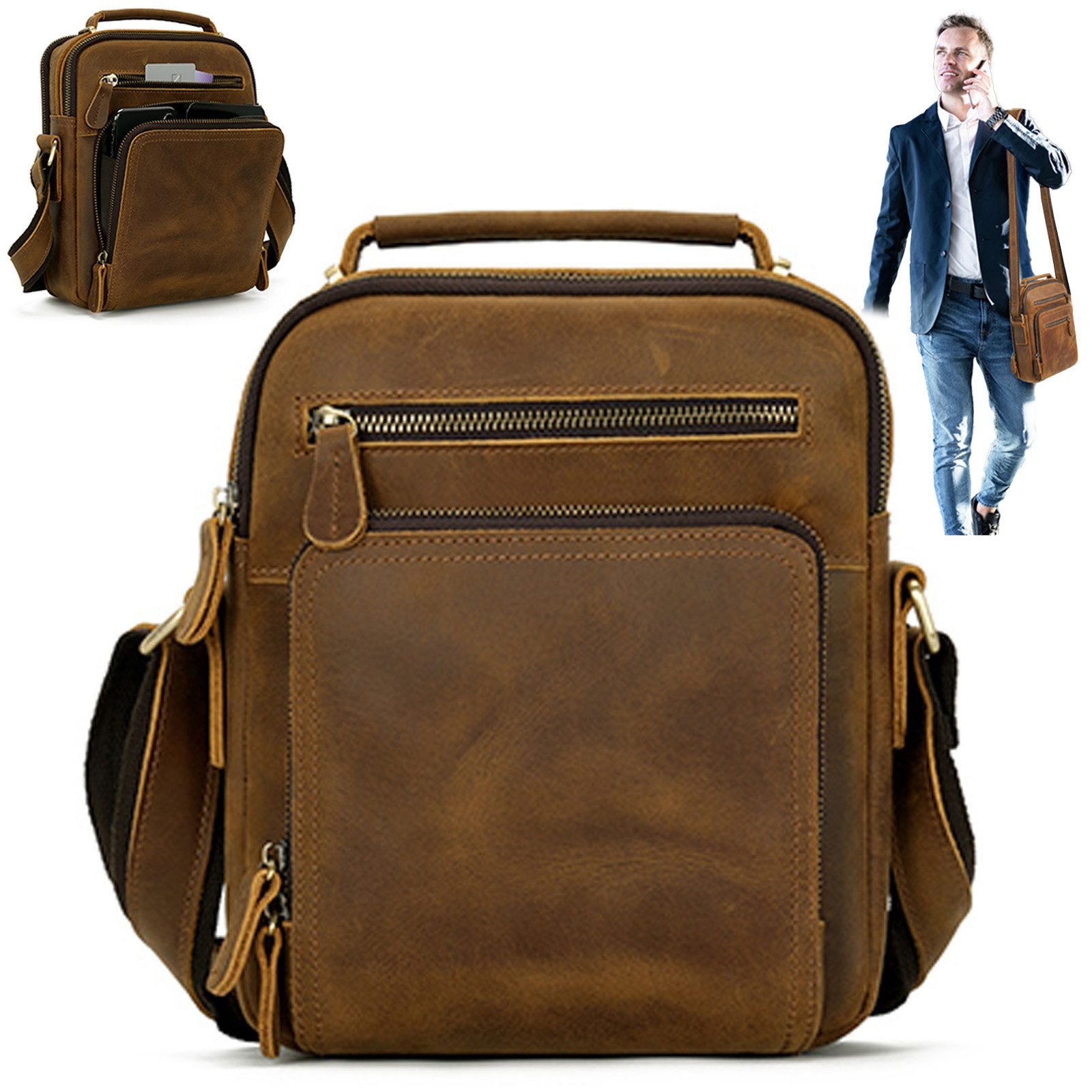 REDOM Umhängetasche Leder Tragetasche Henkeltasche Vintage Aktentasche (Sch günstig online kaufen