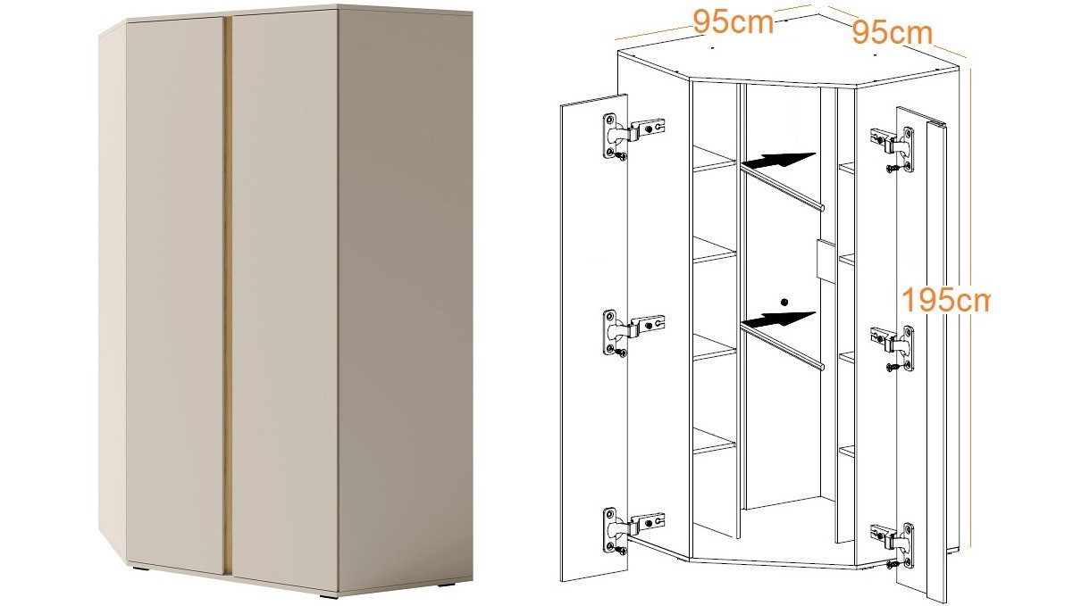 Marmex Möbel Eckkleiderschrank LUCA LC2 moderner Eckschrank bietet sehr vie günstig online kaufen