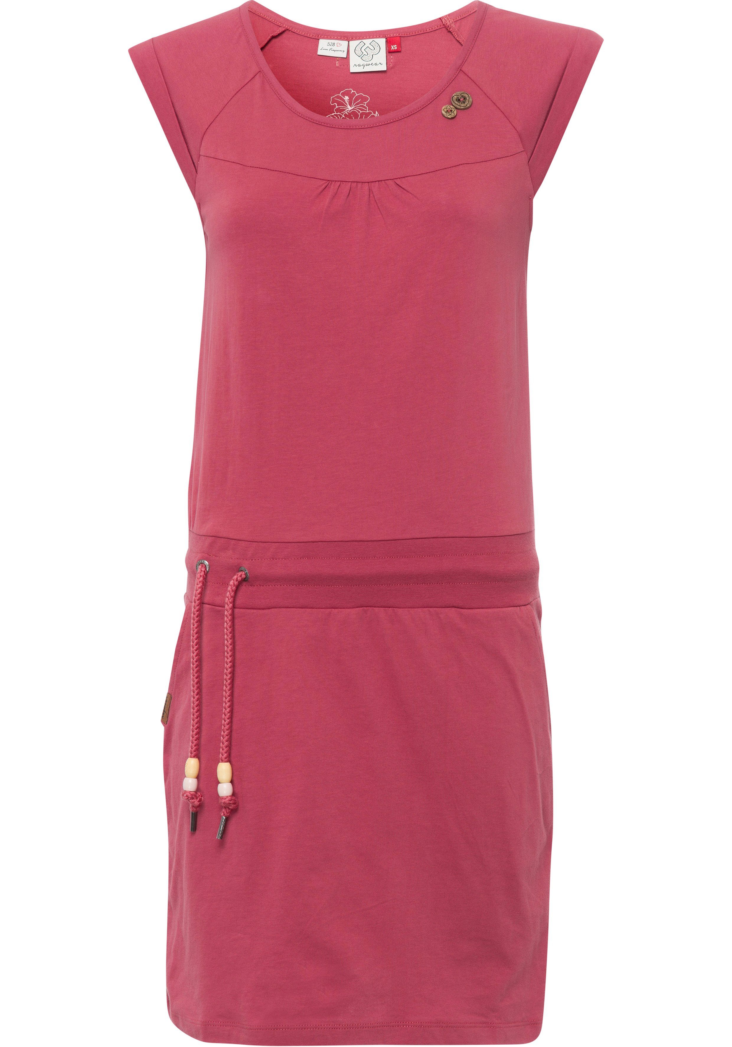kontrastiven mit und Kordelzug Ragwear Zierperlen-Besatz Jerseykleid PRINT 4041 PENELOPE rose