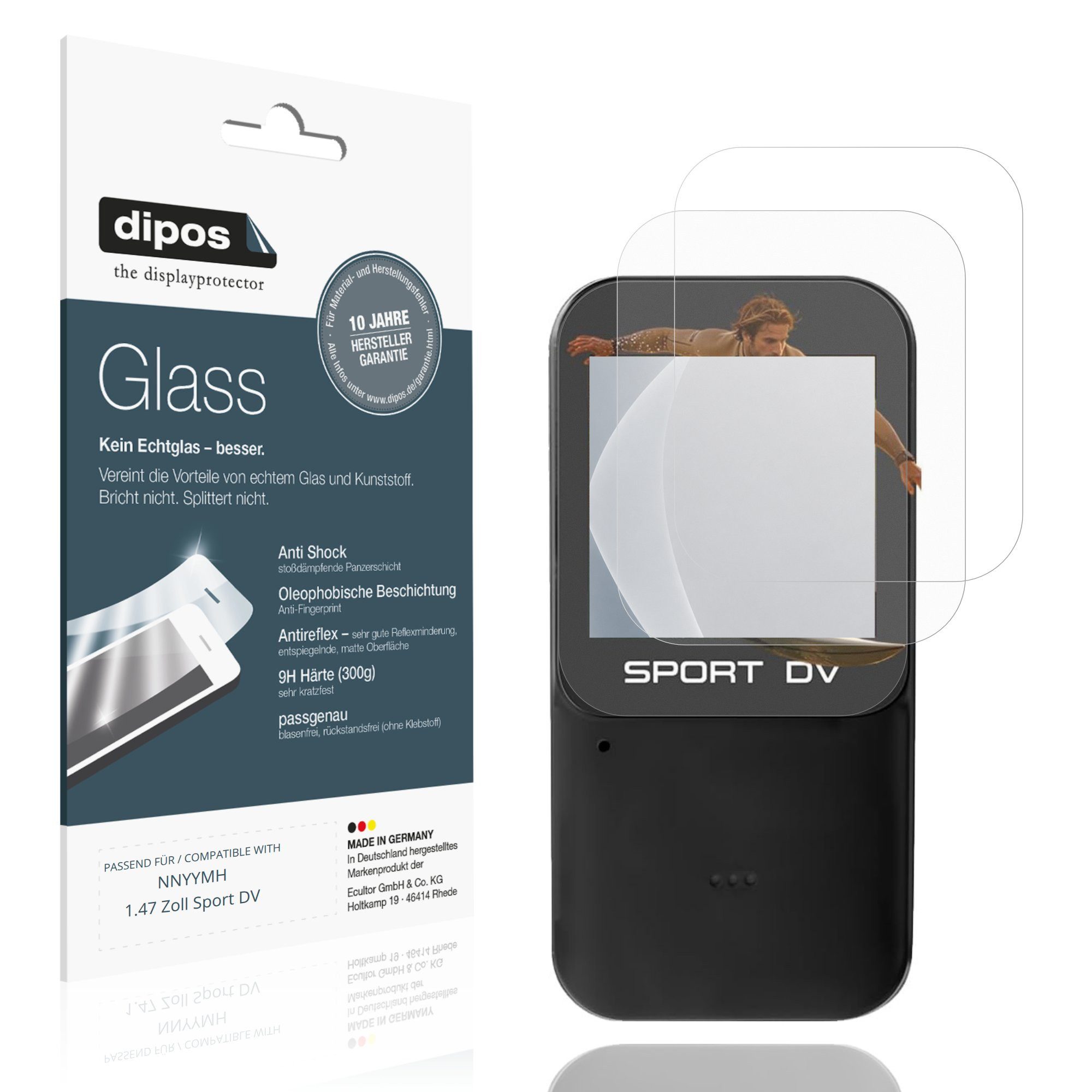 dipos Displayschutzfolie Schutzfolie für NNYYMH 1.47 Zoll Sport DV, 2 Stück, Displayschutz Schutz Folie Made in Germany