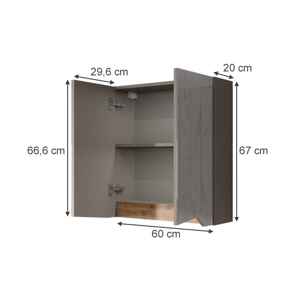 Vicco Badezimmerspiegelschrank Marelle, Greige/Artisan-Eiche, 60 x günstig online kaufen