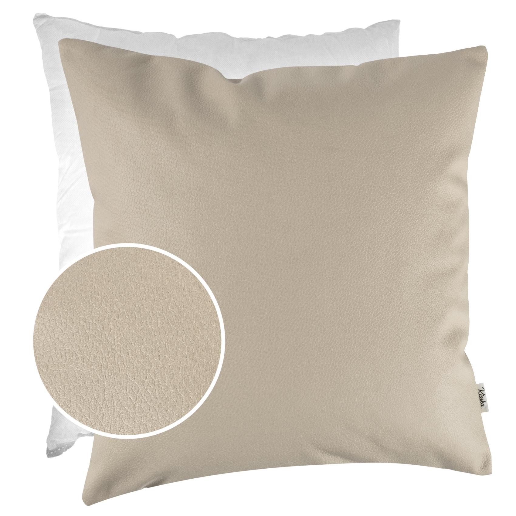 Kisska Dekokissen Kissenhülle KUMO atmungsaktive Kunstleder Kissenbezug Zierkissen, Kissenüberzug mit Füllung Leder-Optik UNI 40x40cm Einfarbig Beige