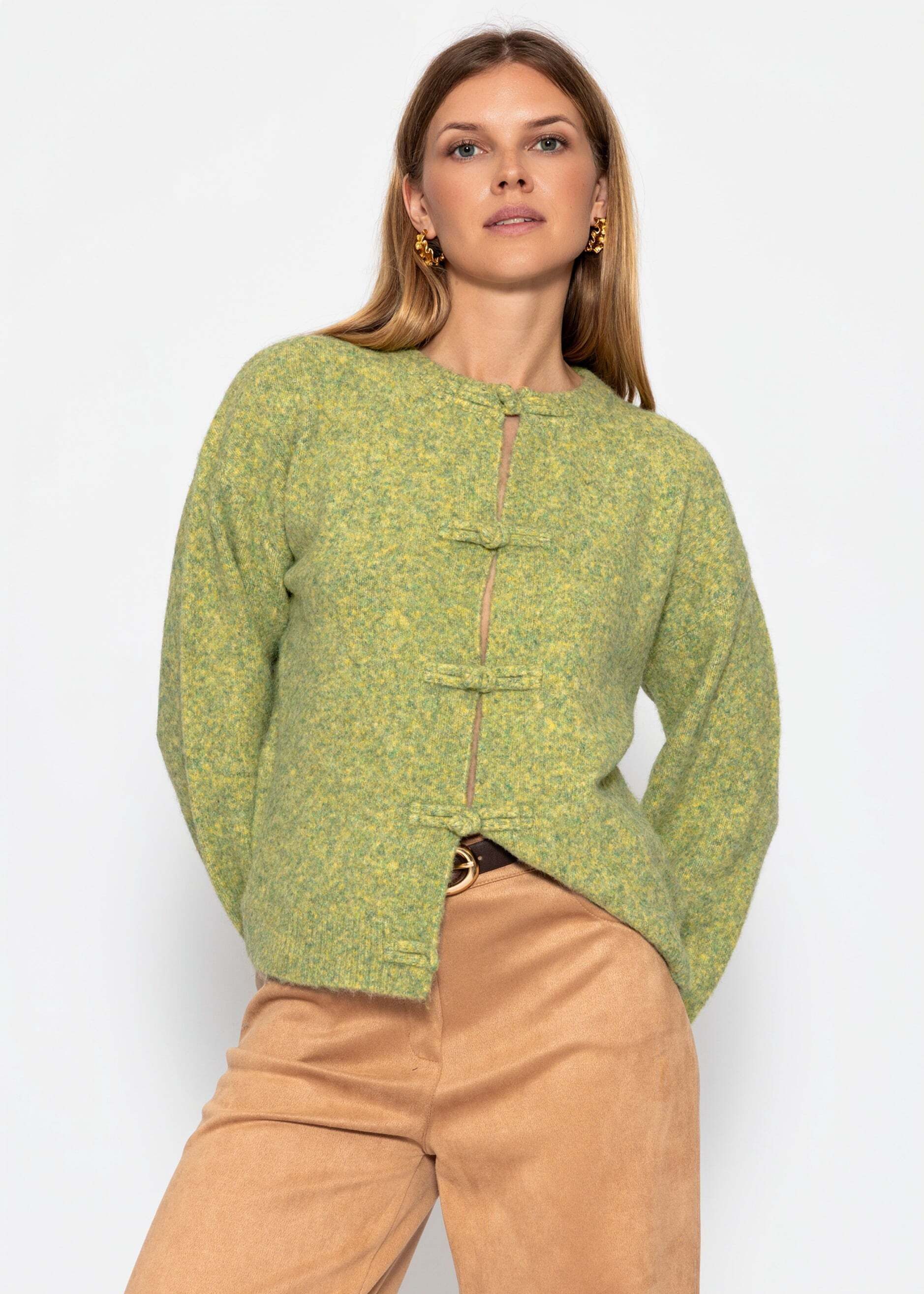 SASSYCLASSY Cardigan Cardigan mit modernen Verschluss für Damen Weiche Jacke aus Wolle mit Rudhals und langen Armen in Grau