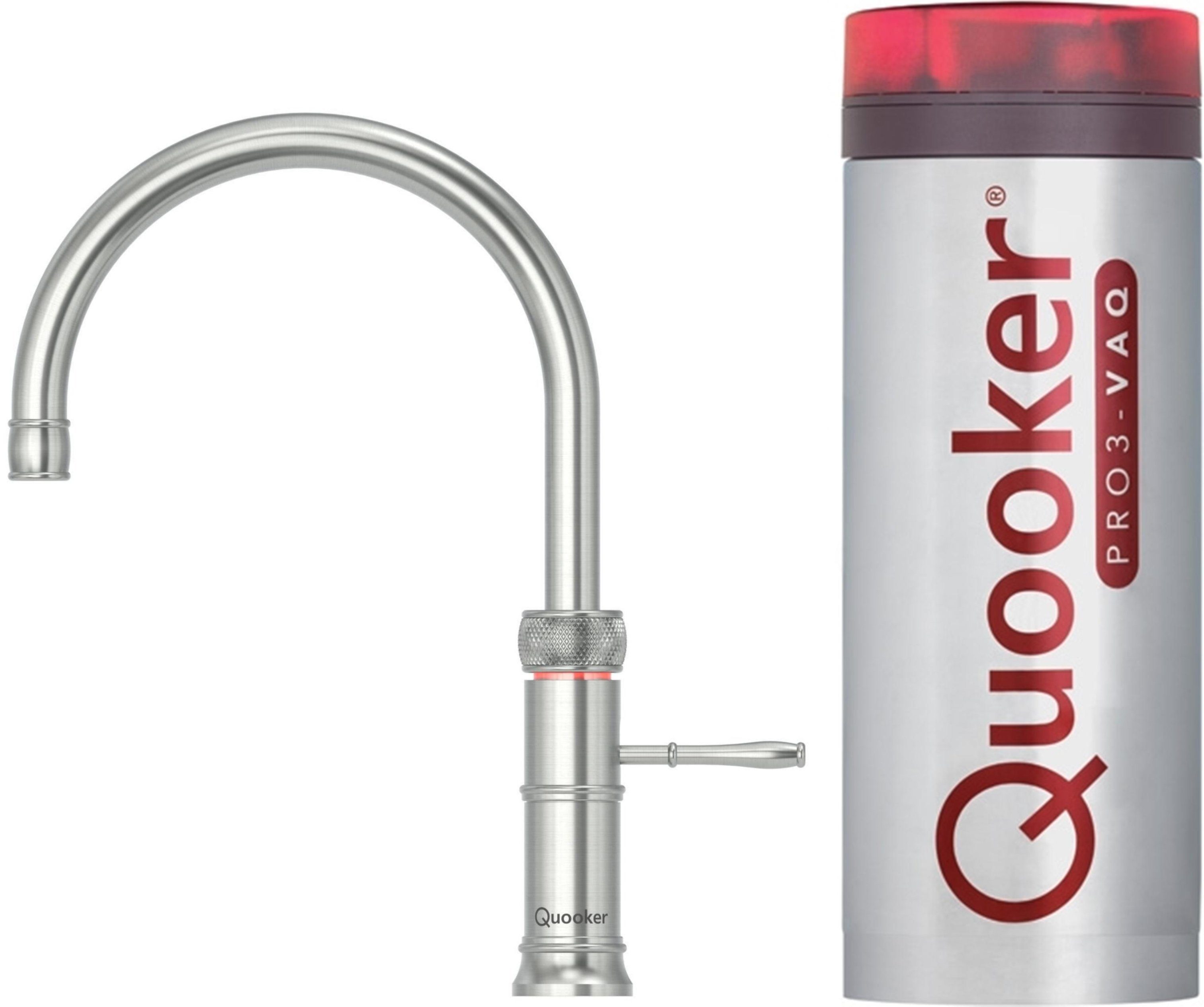 QUOOKER Küchenarmatur QUOOKER CLASSIC FUSION Round VAQ PRO3 100°C Armatur (3CFRRVS) (2-St) Spültischmischer Edelstahl mit 100°C Kochendwasserfunktion