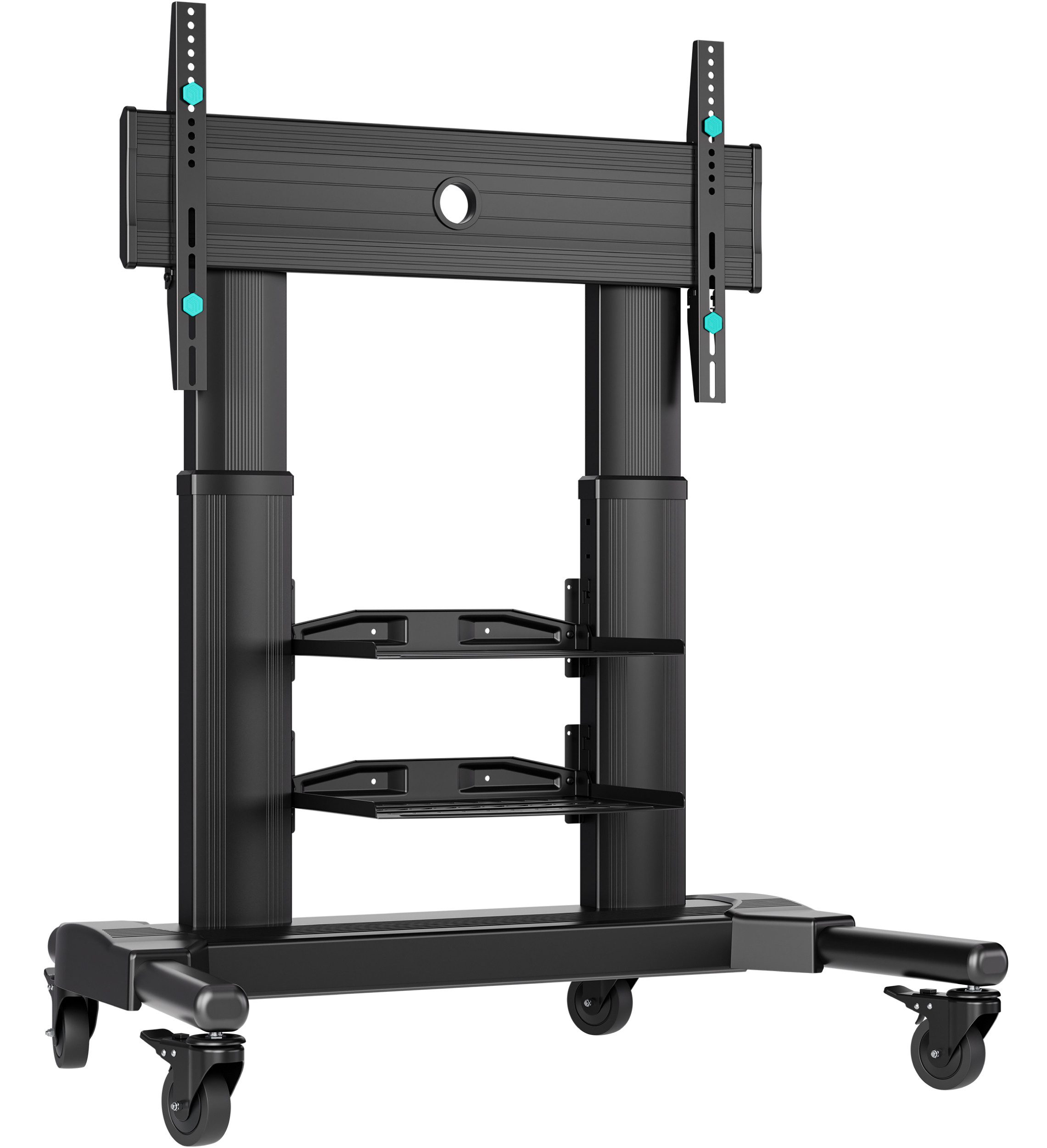 ONKRON TV-Ständer 40-80 Zoll, bis 65.5 kg, VESA 200x200-700x400, TS2771-B, (bis 80 Zoll, rollbar, höhenverstellbar, aus Aluminium, mit 2 Ablagen)