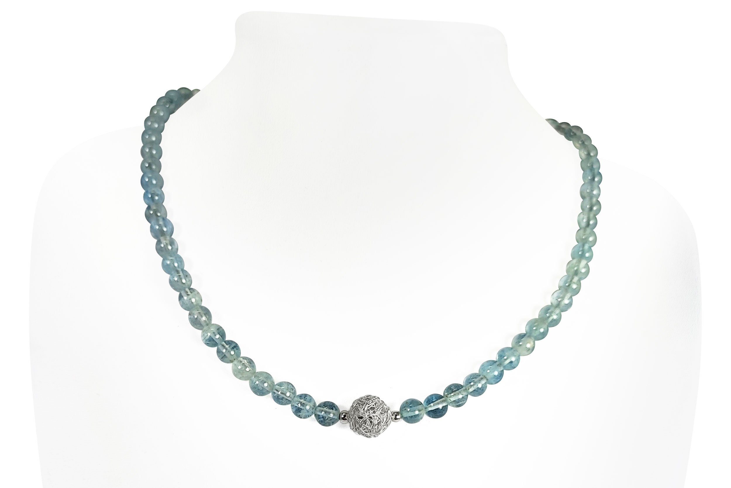 Kette ohne Anhänger Edelsteinkette mit Aquamarin Kugel