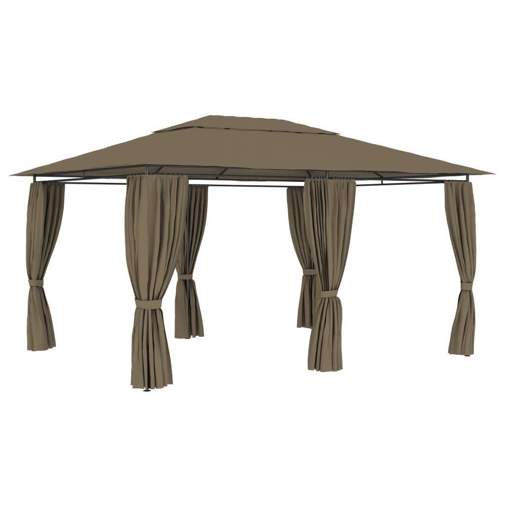 Pavillon Gartenzelt mit Vorhängen 4x3 m Taupe 180 g m² Garten