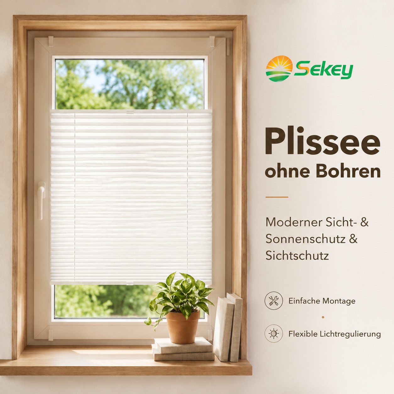 Sekey Plissee Plissee ohne Bohren Klemmfix verspannt für Fenster & Tür Lichtschutz, blickdicht, Klemmfix, Faltenstore Klemmfix Lichtschutz und Sichtschutz 25x100cm Weiß