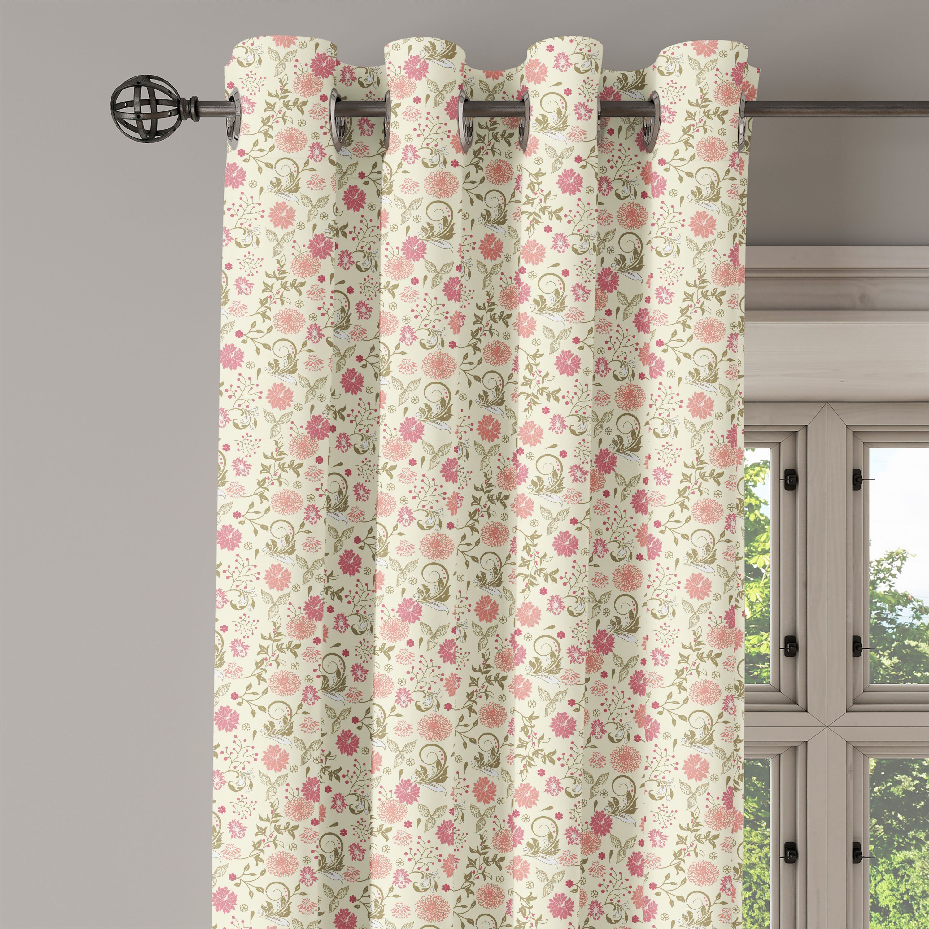 Blumen Wohnzimmer, Abakuhaus, für Schlafzimmer 2-Panel-Fenstervorhänge Dekorative Gardine Sommerlaub Weiches