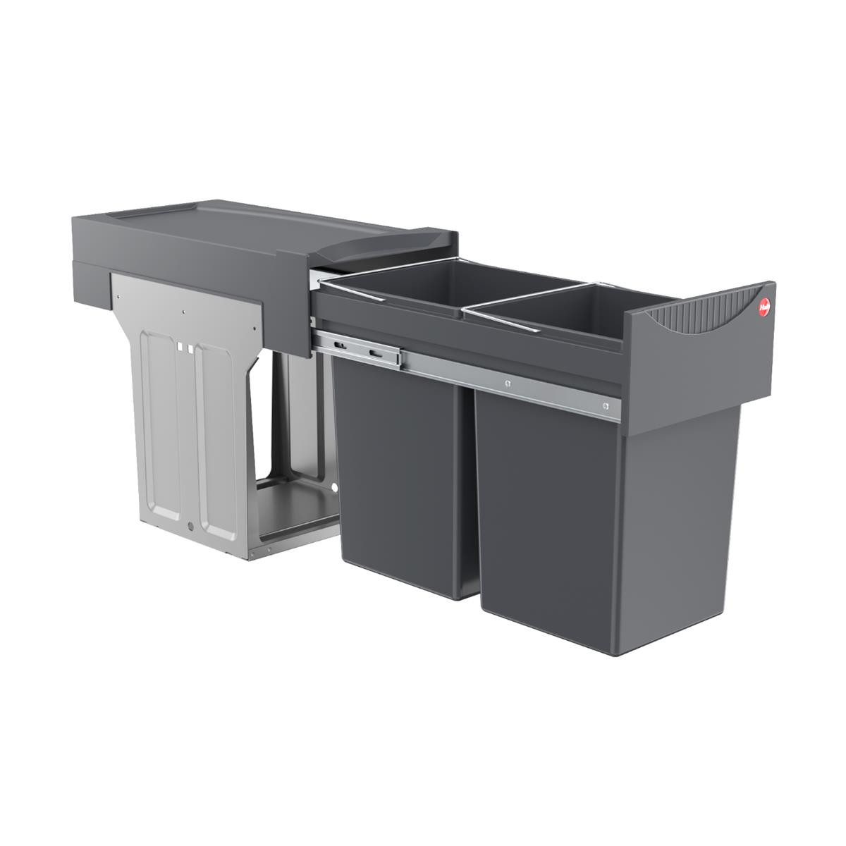 Hailo Einbaumülleimer Hailo Tandem Abfallsammler 2x15 L Vollauszug ab 30 cm, für Schrankbreite ab 300 mm mit Drehtür