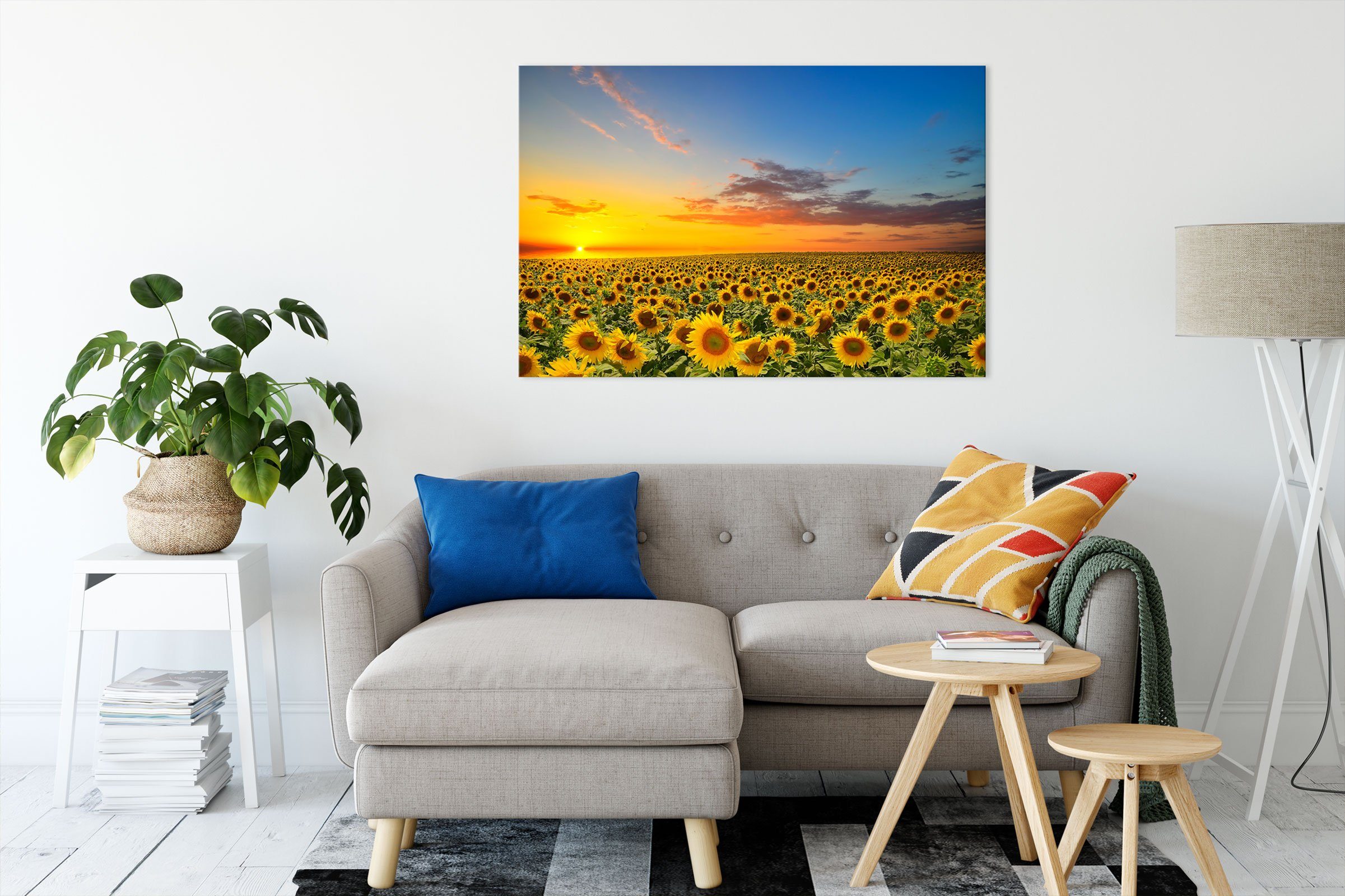 Pixxprint Leinwandbild Sonnenuntergang Sonnenblumen, Sonnenuntergang Sonnen günstig online kaufen