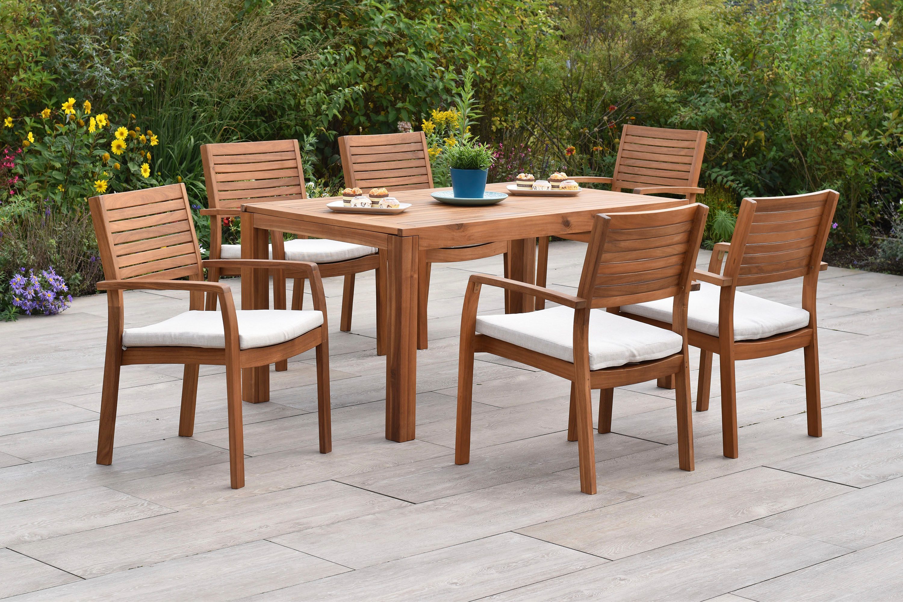 MERXX Garten-Essgruppe »Batavia«, (Set, 13-tlg), moderne Landhausoptik in warmen Holznuancen