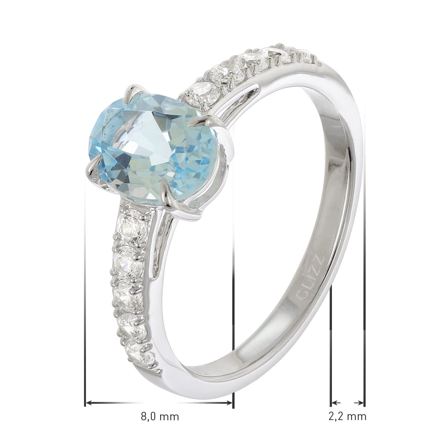 Glizz Goldring DamenWeißgold 375/9K mit Blautopas und Zirkonia