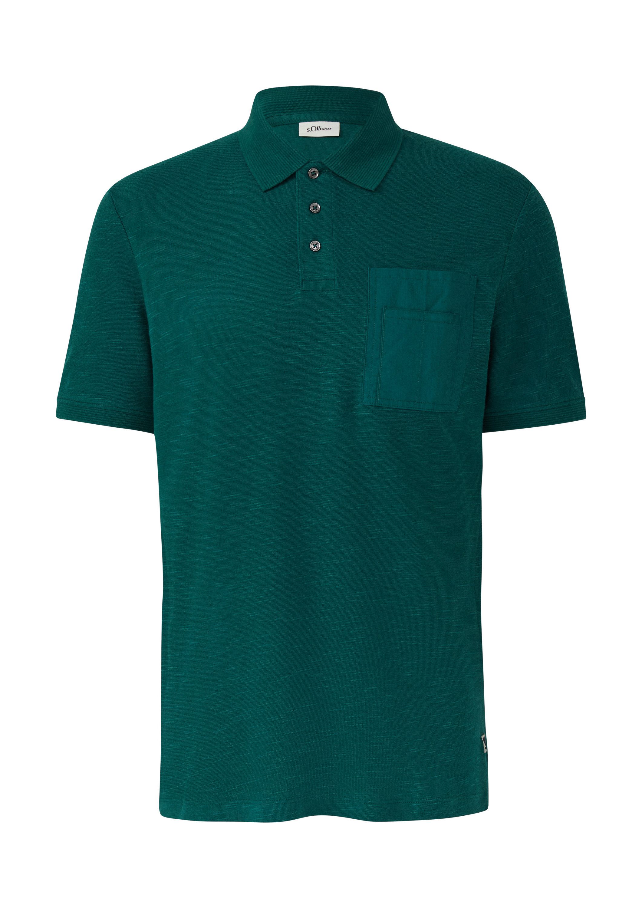 s.Oliver Kurzarmshirt Polo-Shirt Poloshirt mit Flammgarnstruktur und Brustt günstig online kaufen