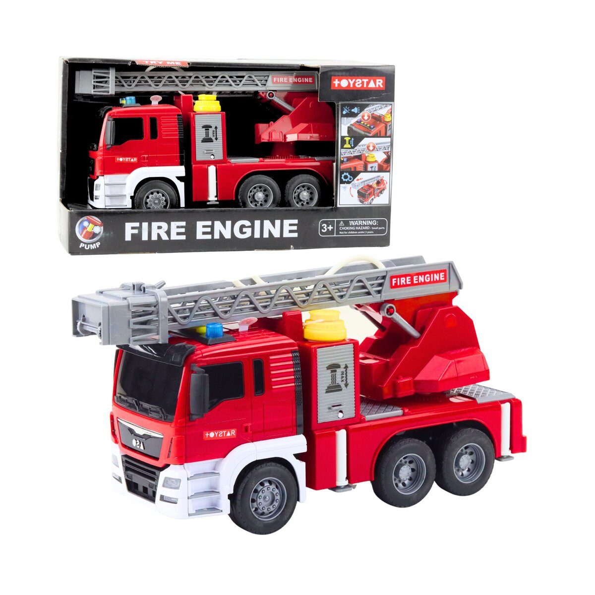 Wisam Spielzeug-Feuerwehr Feuerwehrwagen mit Hupe, Feuerwehrfahrt, Wasserstrahl