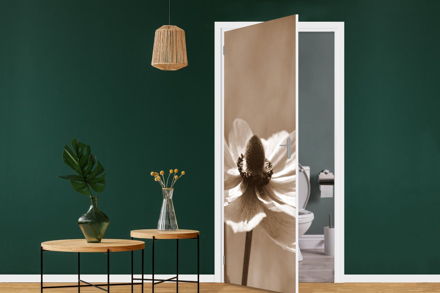 Sepia-Fotodruck, St), Tür, (1 Türtapete MuchoWow Matt, der 75x205 cm Anemone Fototapete für bedruckt, Türaufkleber, Blume