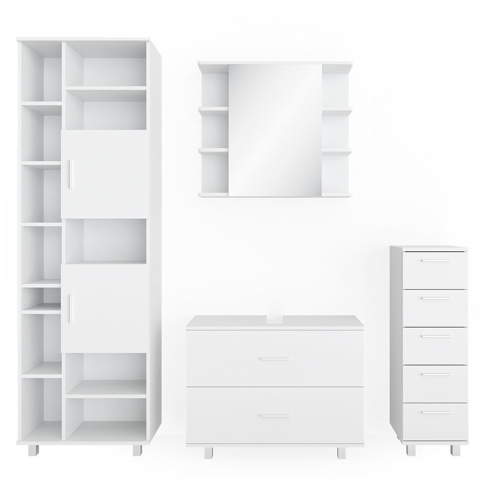 Badmöbel-Set Ilias, Weiß, 4 Teile, mit Hochschrank