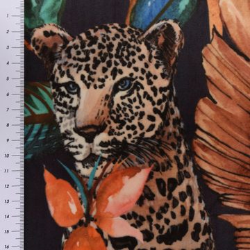 SCHÖNER LEBEN. Stoff Samtstoff Dekostoff Leopard Dschungel schwarz orange blau 1,45m