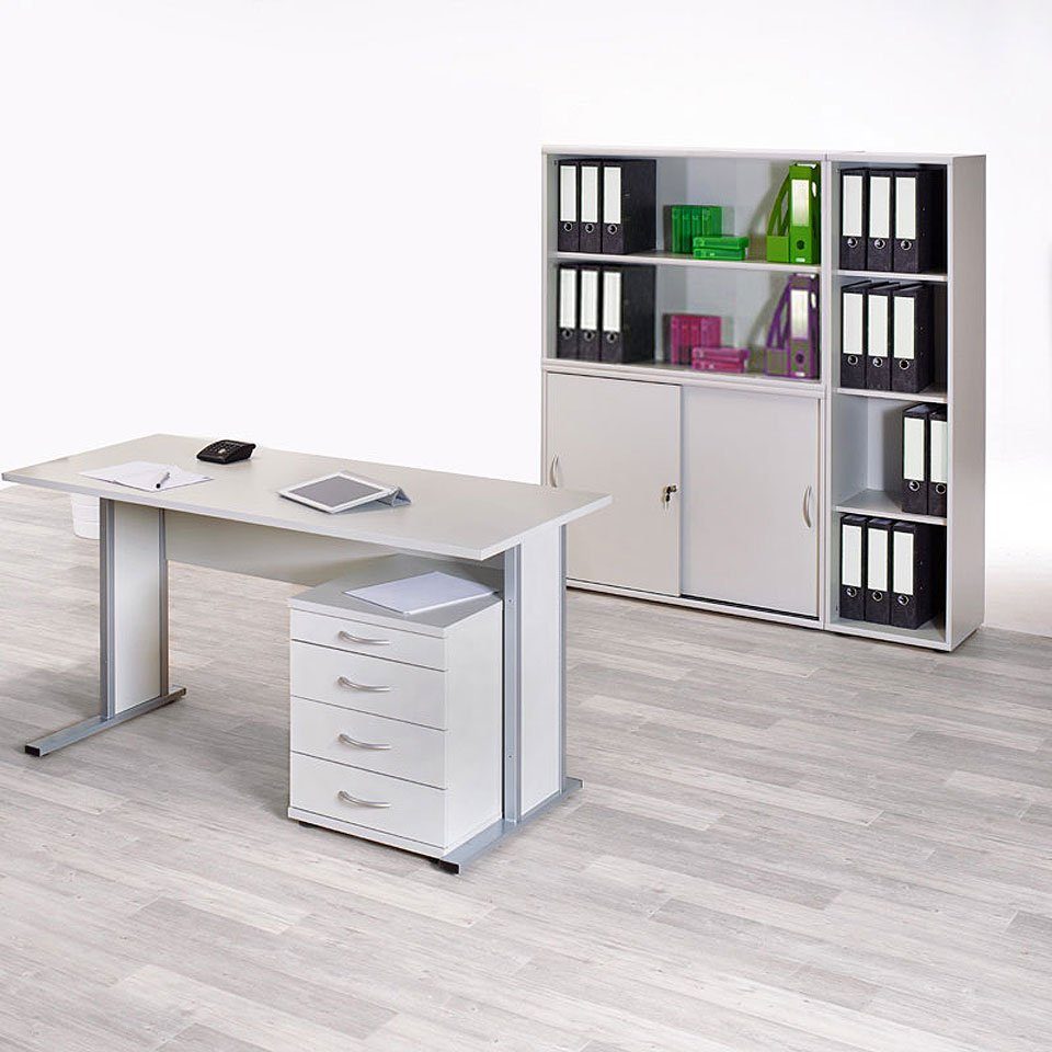 Lomadox Schreibtisch, Büromöbelset TYP4000 licht-grau, 5-teilig