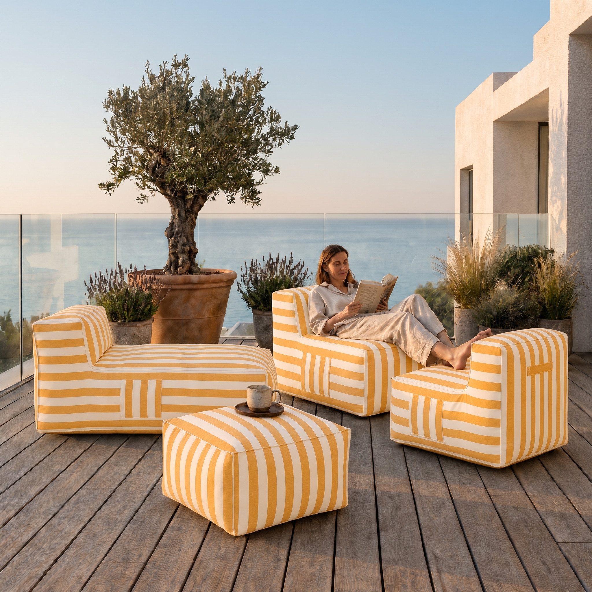 Muffo Gartenlounge-Set SOFT SET 3, (Set), mit Schaumstoffgranulat-Füllung, wasserabweisend, UV-beständig