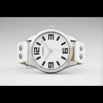 OOZOO Quarzuhr Oozoo Damen Armbanduhr Timepieces C1050, Damenuhr rund, extra groß (ca. 46mm) Lederarmband, Fashion-Style