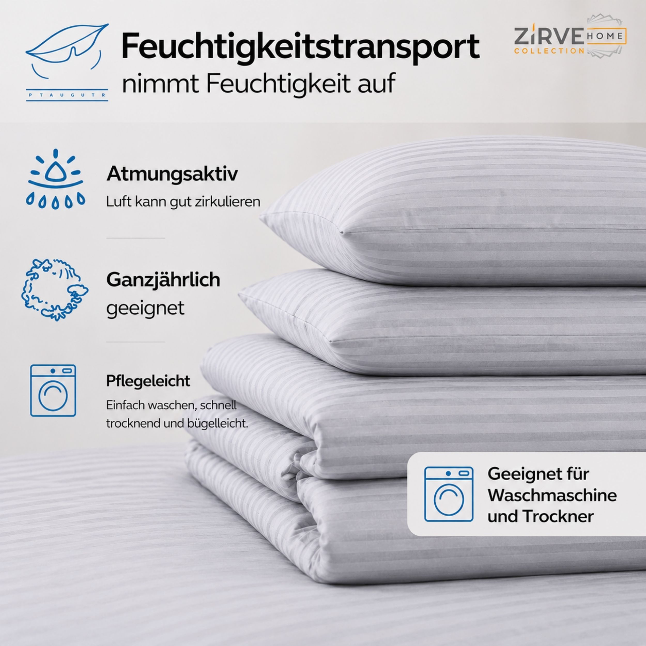 ZIRVEHOME Bettwäsche Baumwolle Bettbezug Streifenmuster– Ganzjahres-Bettwäsche-Sets Damast, Renforce, 2 teilig, 135x200 Bettbezug Baumwolle Pflegeleichte Ganzjahresbettwäsche
