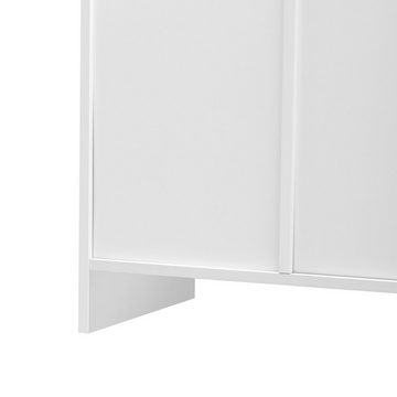 Ulife Sideboard Weiß Küchenschrank mit 4 Türenmit Glas,2 Schubladen, 120x37x80 cm
