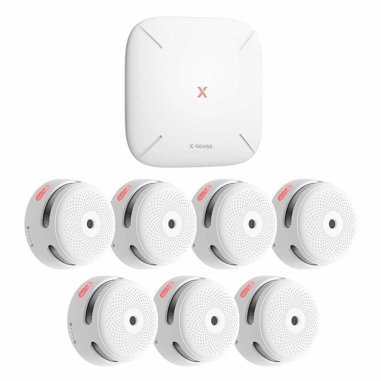 X-SENSE FS61 RF-Rauchmelder-Set mit Basisstation SBS50 und 7x XS01-M Rauchmelder (Vernetztes Rauchwarnsystem, App-Benachrichtigungen)