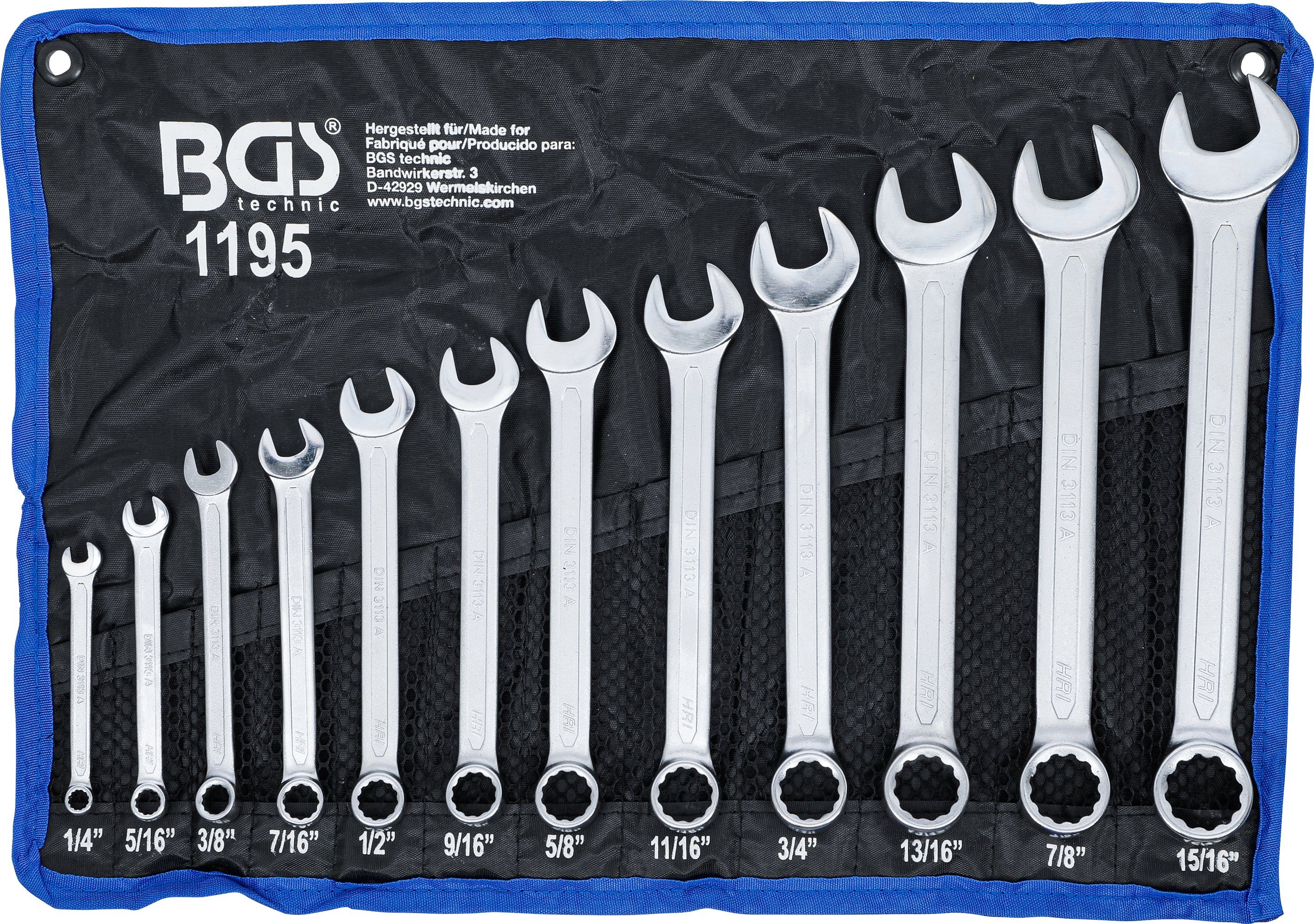 Gabel- und Ringschlüssel Maul-Ringschlüssel-Satz inZollgrößen, SW 1/4" - 15/16", 12 teilig