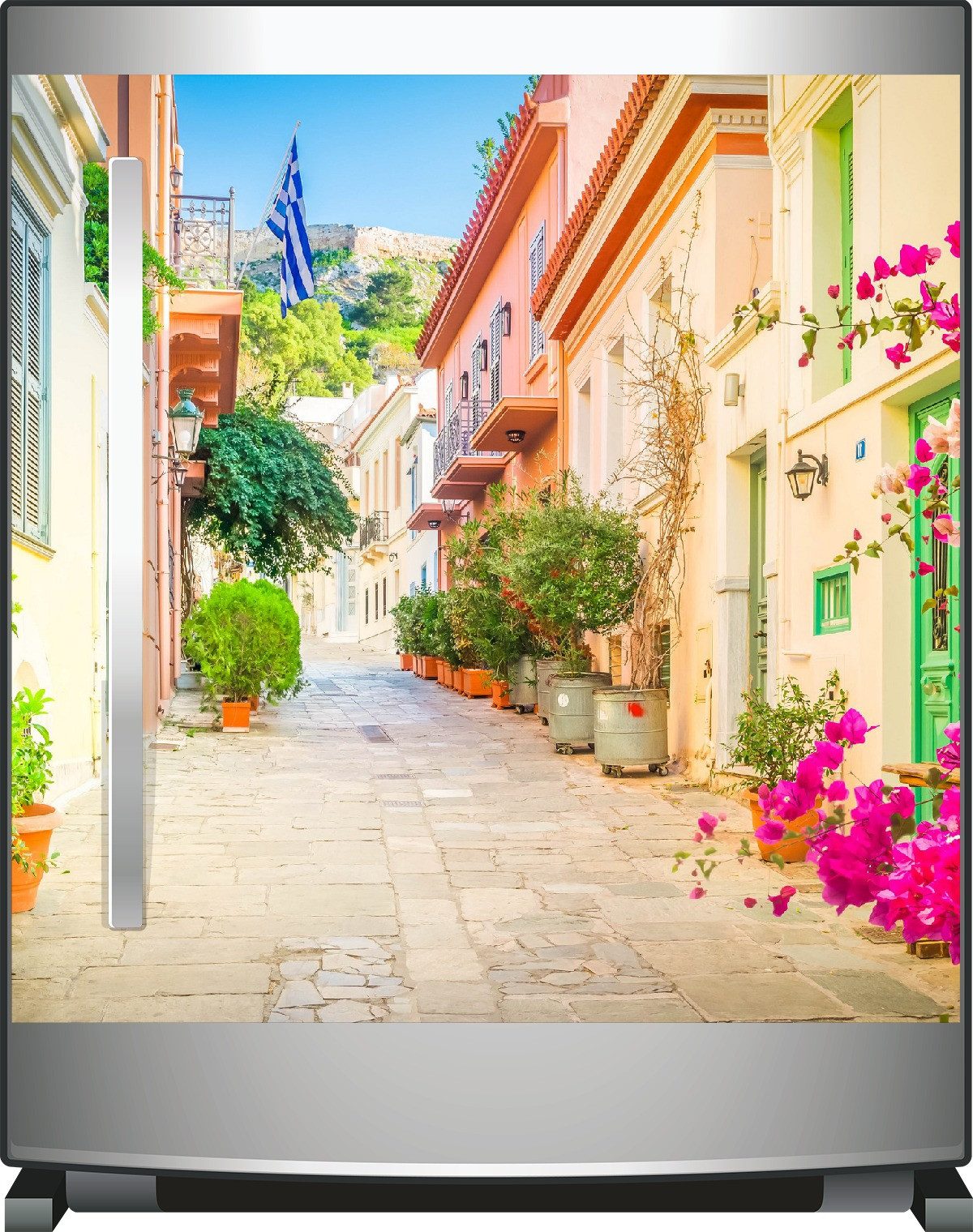 Wallario Möbelfolie Mediterrane Straße im Blütenrausch