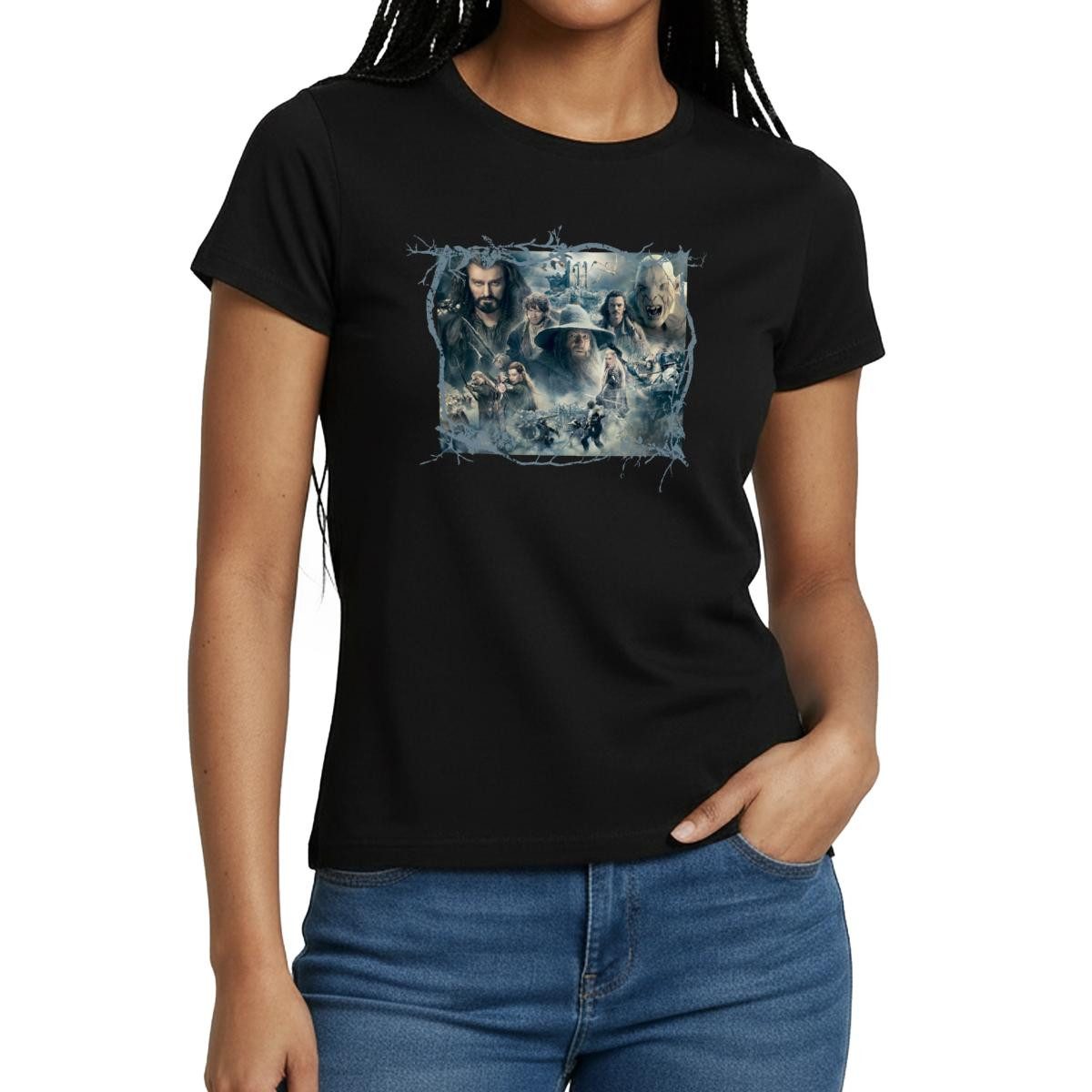 Spreadshirt T-Shirt Der Hobbit Die Schlacht der Fünf Heere Charaktere Frauen T-Shirt (1-tlg) Slim Fit, fällt klein aus