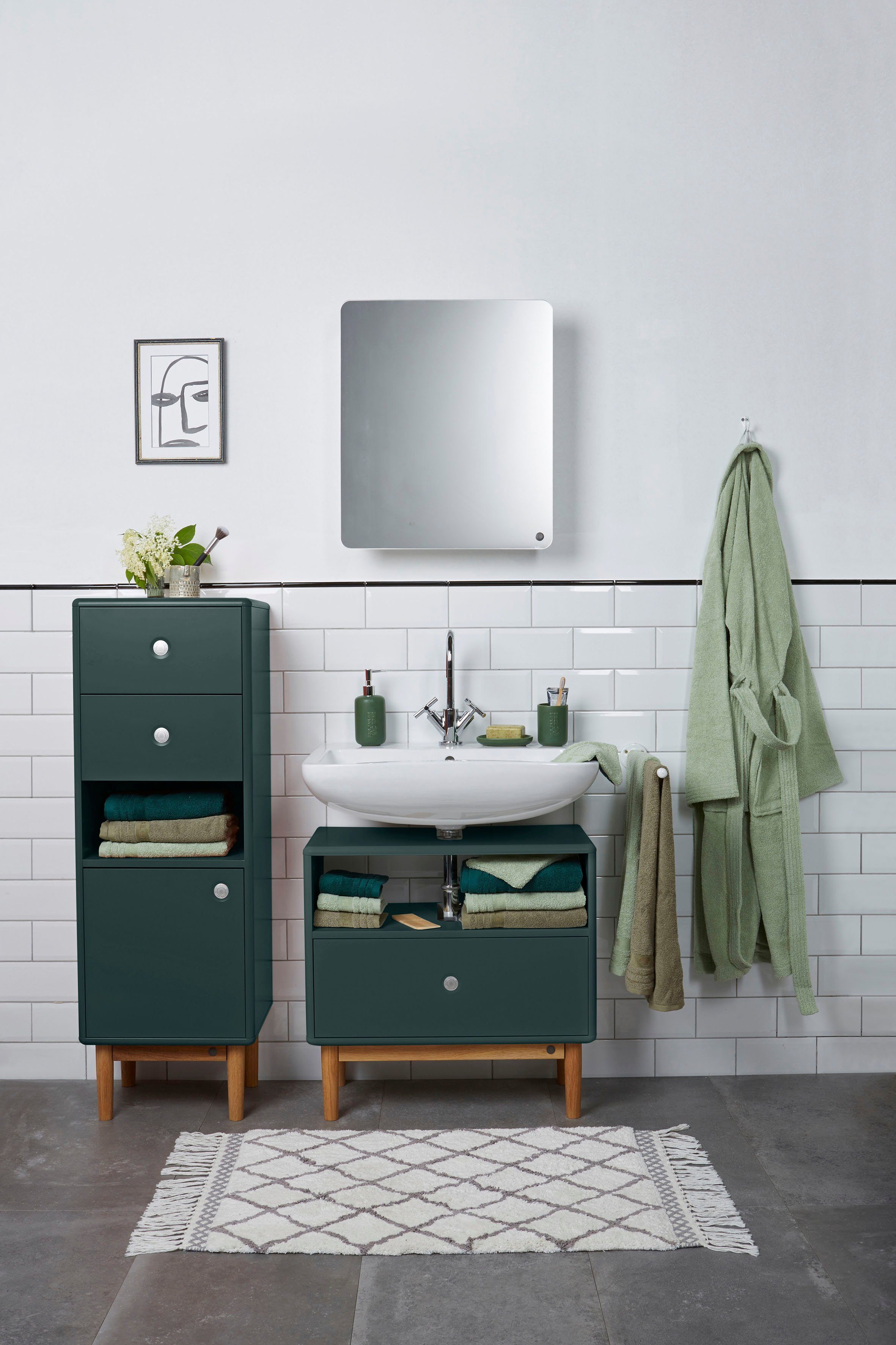 COLOR Waschbeckenunterschrank Schublade, Eiche, 65 BATH mit cm Breite Füßen Push-to-Open, mit in HOME forest TAILOR mit TOM