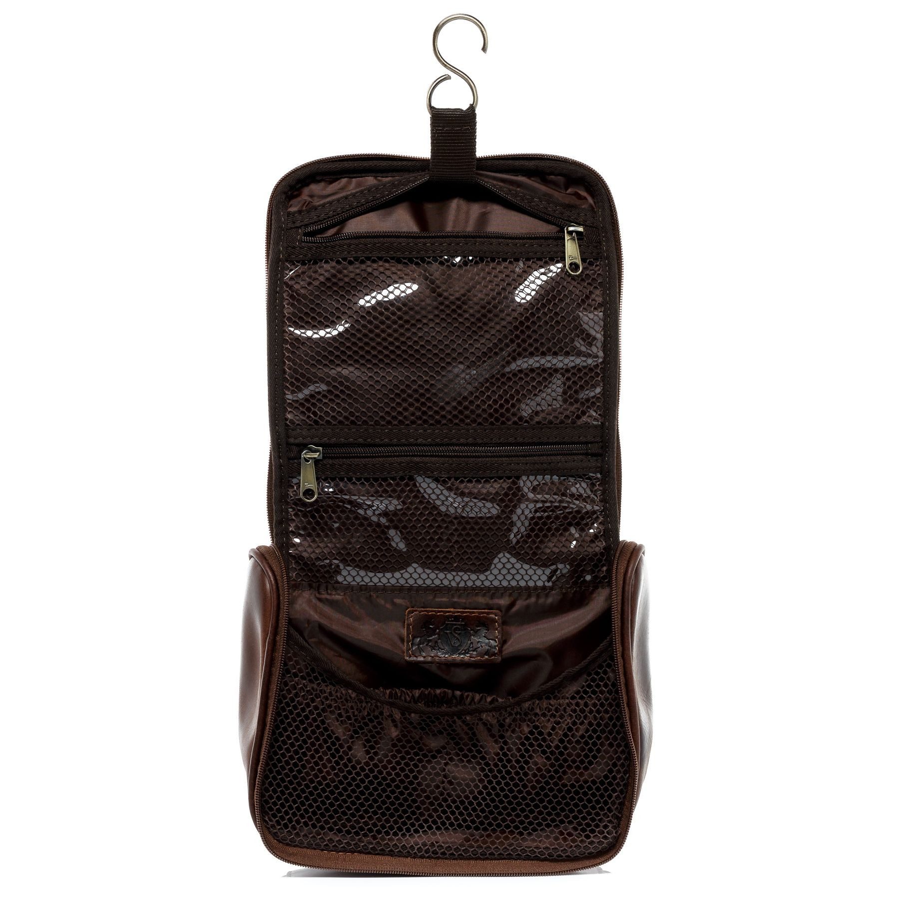 SID & VAIN Kulturbeutel echt Leder Kulturtasche groß braun HEATHROW, Waschbeutel Echtleder für Damen & Herren, Kosmetiktasche braun-cognac