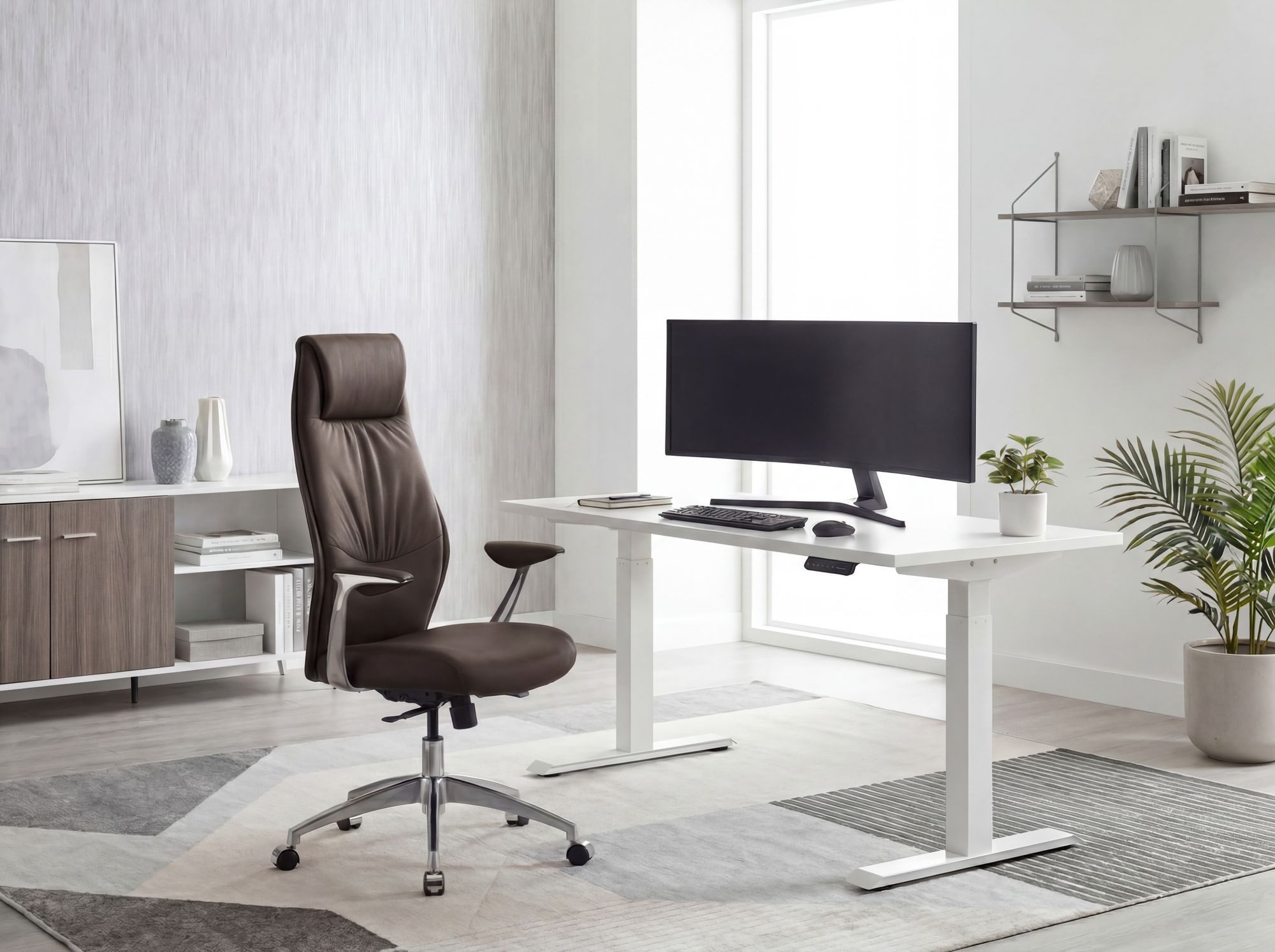 FINEBUY Chefsessel Bürostuhl Echt-Leder Schreibtischstuhl Drehstuhl 120KG (Bürostuhl Synchronmechanik Chefsessel Kopfstütze), Echtleder Braun Schreibtischstuhl XXL 120kg