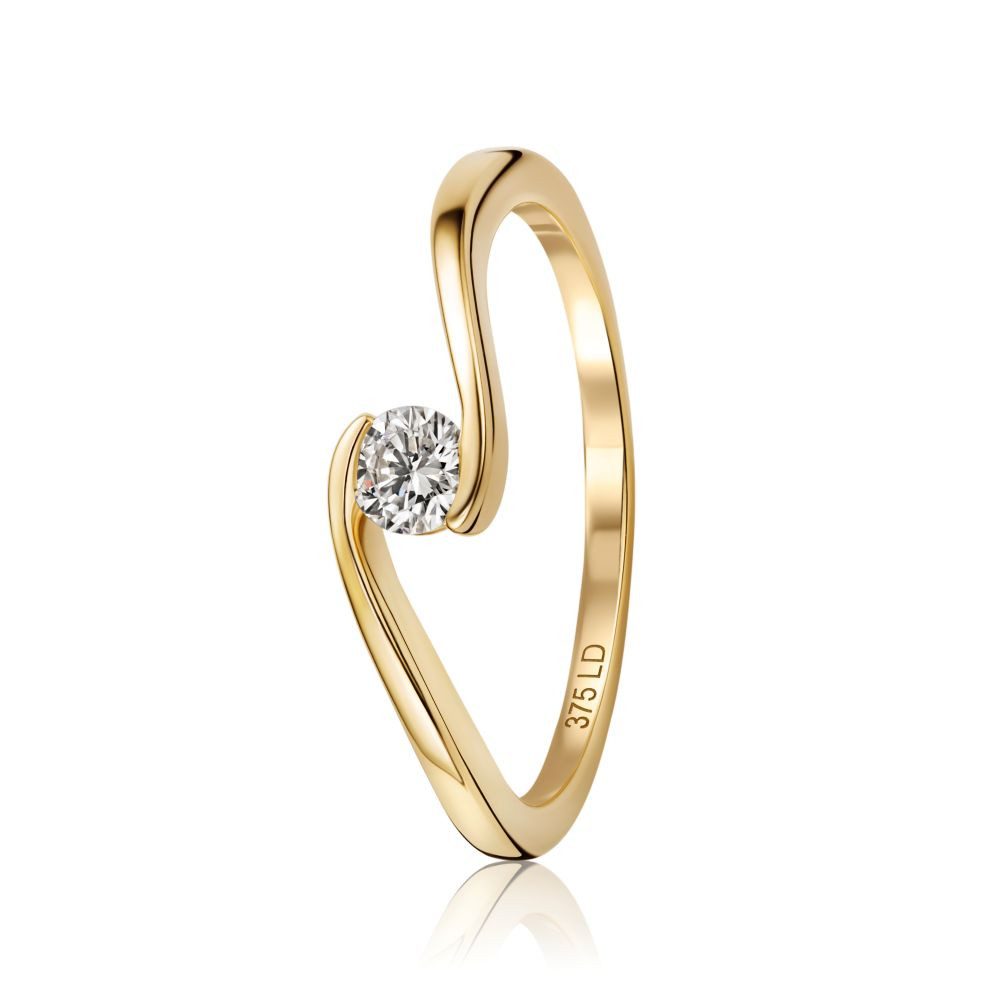Miore Solitärring für Damen in 9K (375) Gelbgold mit Diamant 0,10 oder 0,16 ct, in Spannfassung - Echtgold