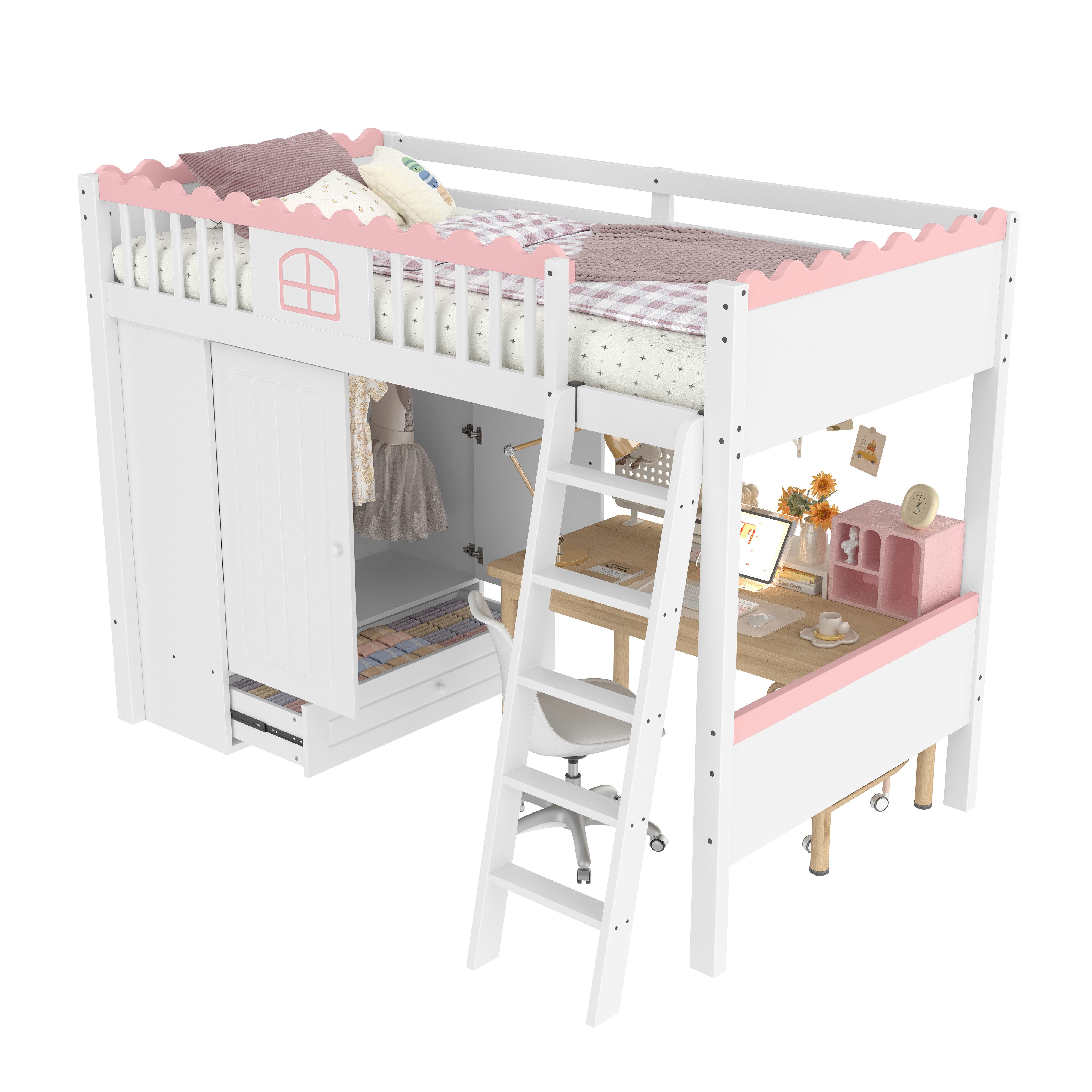 OKWISH Kinderbett Funktionsbett Holzbett (Hochbett für günstig online kaufen