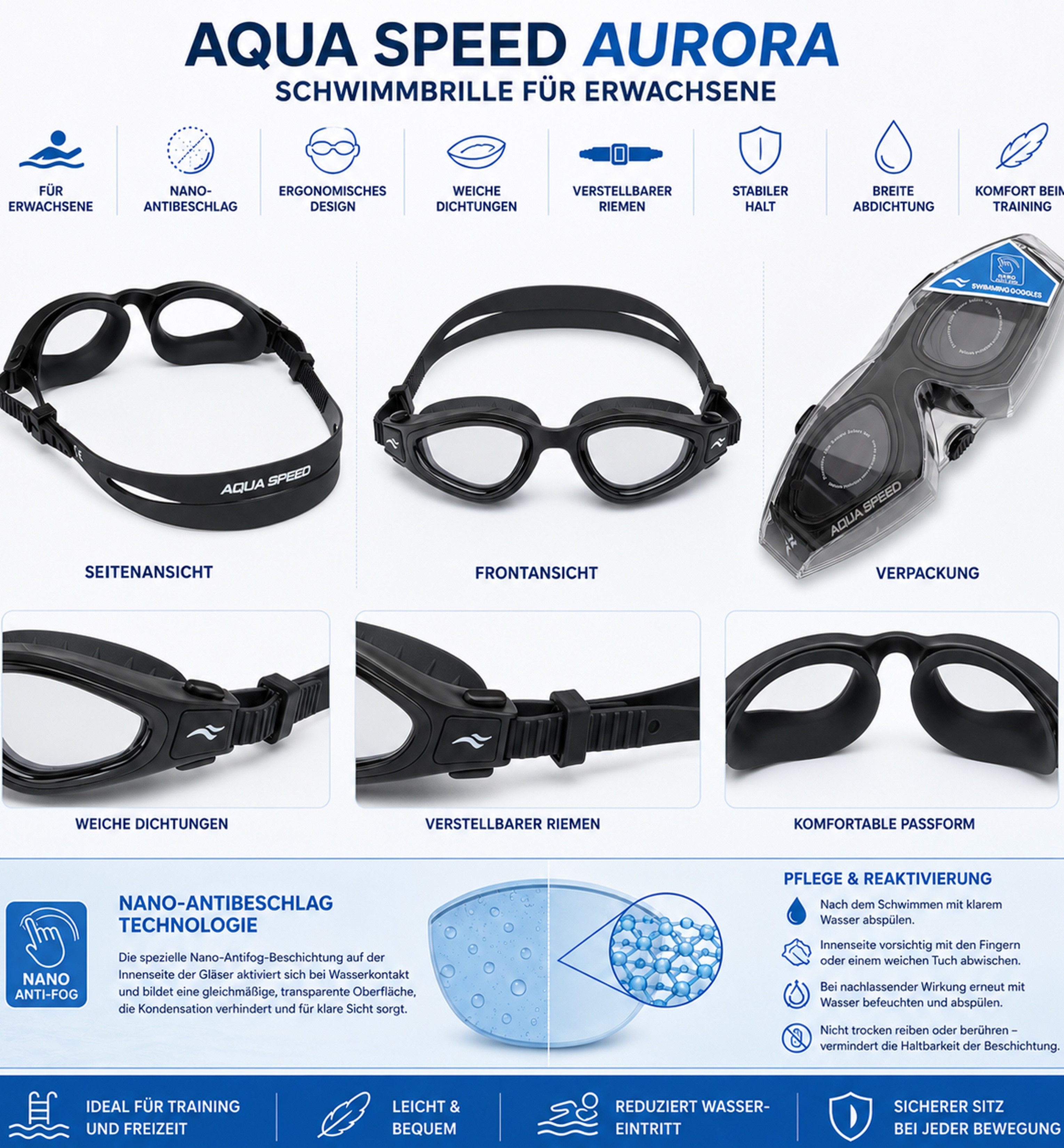 Aqua Speed Schwimmbrille AQUA SPEED AURORA Nano - Antibeschlagbeschichtung UV-Schutz