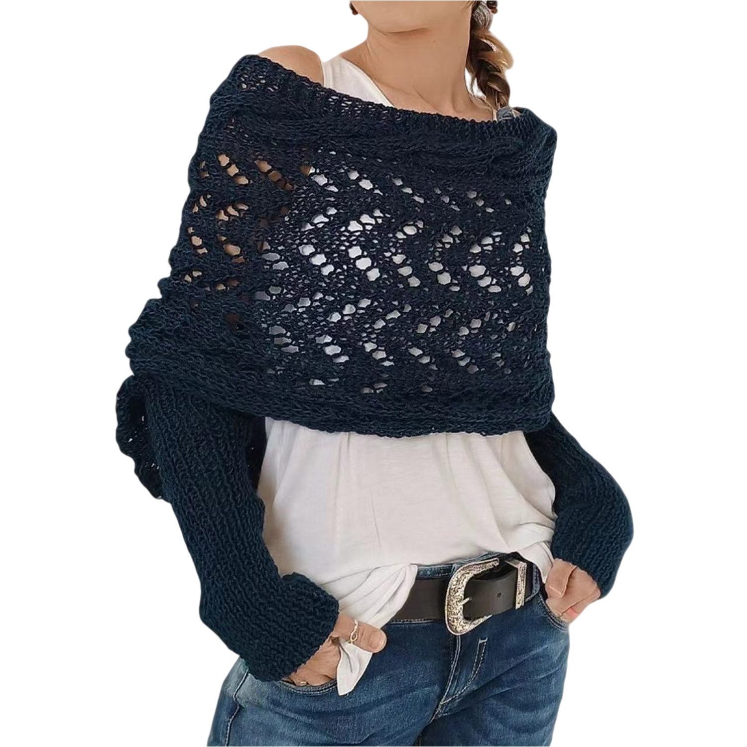 Refttenw Schal mit Ärmeln Damen WickelPullover Schal mit Ärmeln für Herbst und Winter