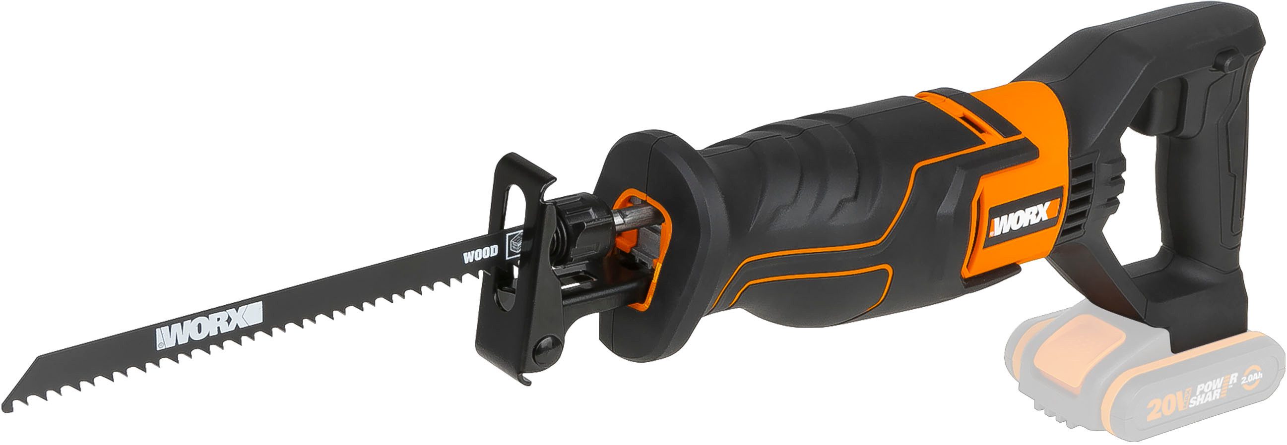 Worx Akku-Säbelsäge WX500.9, Hublänge 20 mm, variable Geschwindigkeit, ohne Akku & Ladegerät