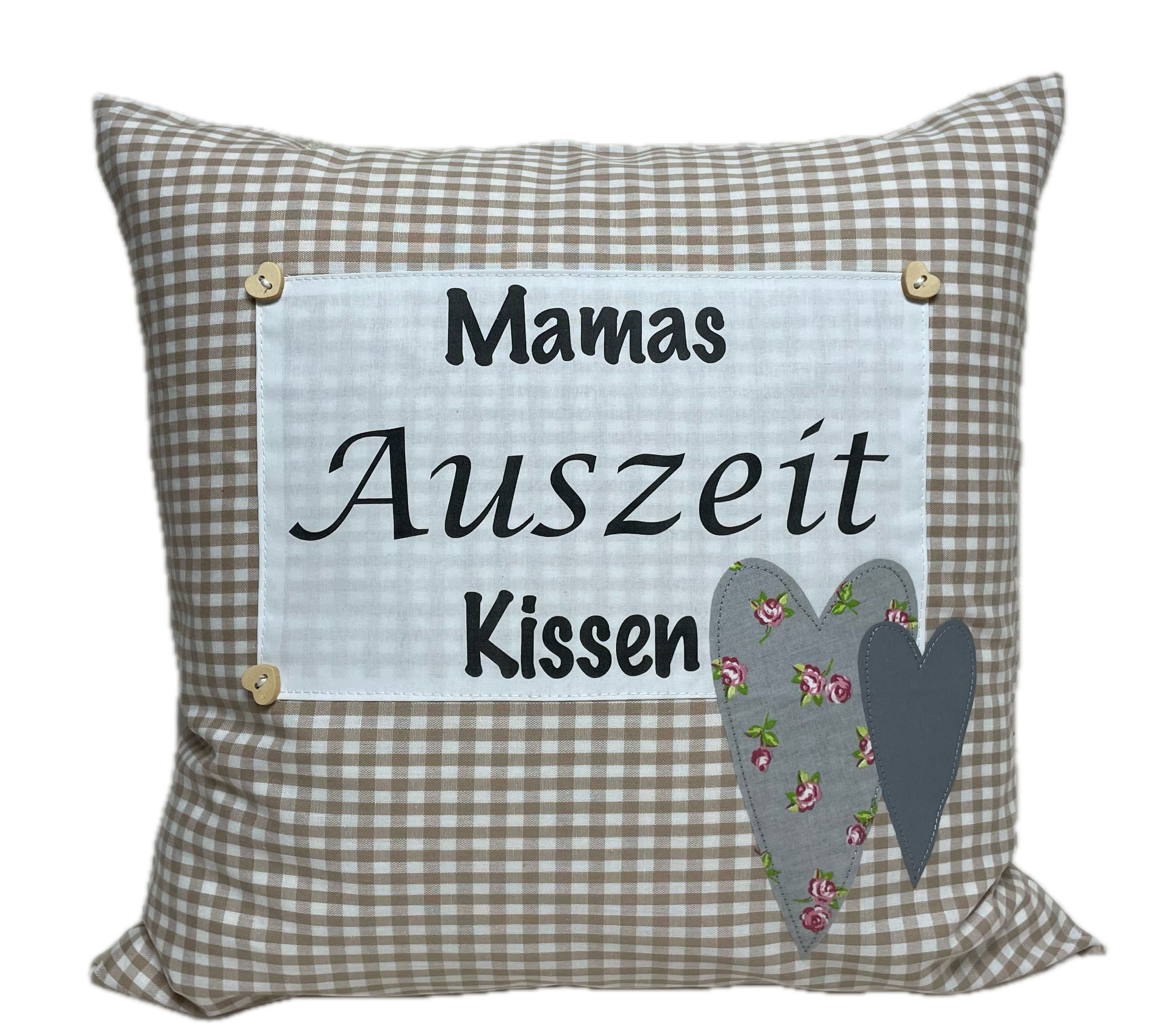 Dekokissen Landhausstil Kissenbezug "Mamas Auszeit Kissen" beige/weiß