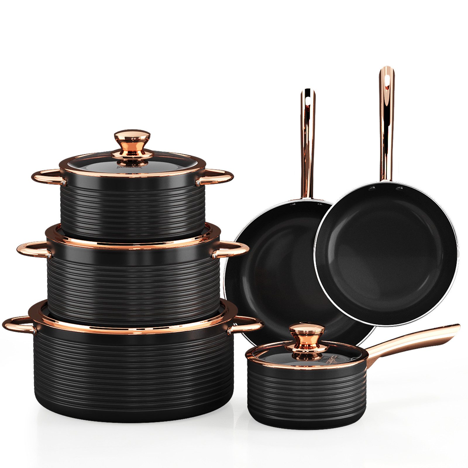 HOMELUX Topf-Set 10-tlg Kochgeschirr-Set aus Aluminium mit Antihaftbeschichtung, Aluminium (Kochtopf 20/24/28 + Stieltopf 16 + Pfanne 24/28, 10-tlg), induktionsgeeignet