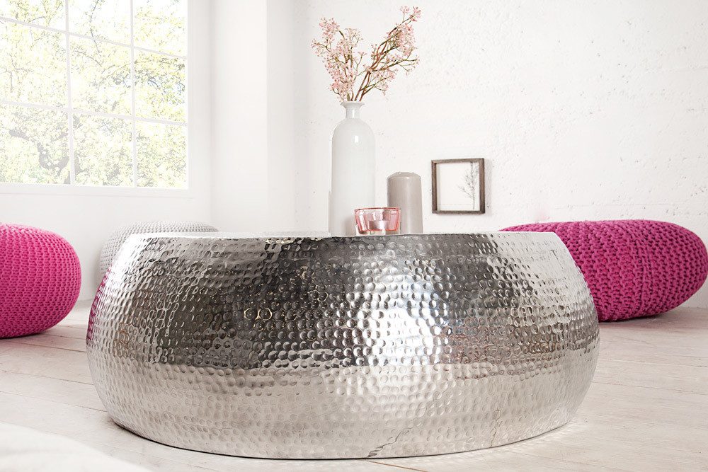 riess-ambiente Couchtisch ORIENT Ø80cm silber (Einzelartikel, 1-St), Wohnzimmer · Metall · rund · Hammerschlag Design · handmade