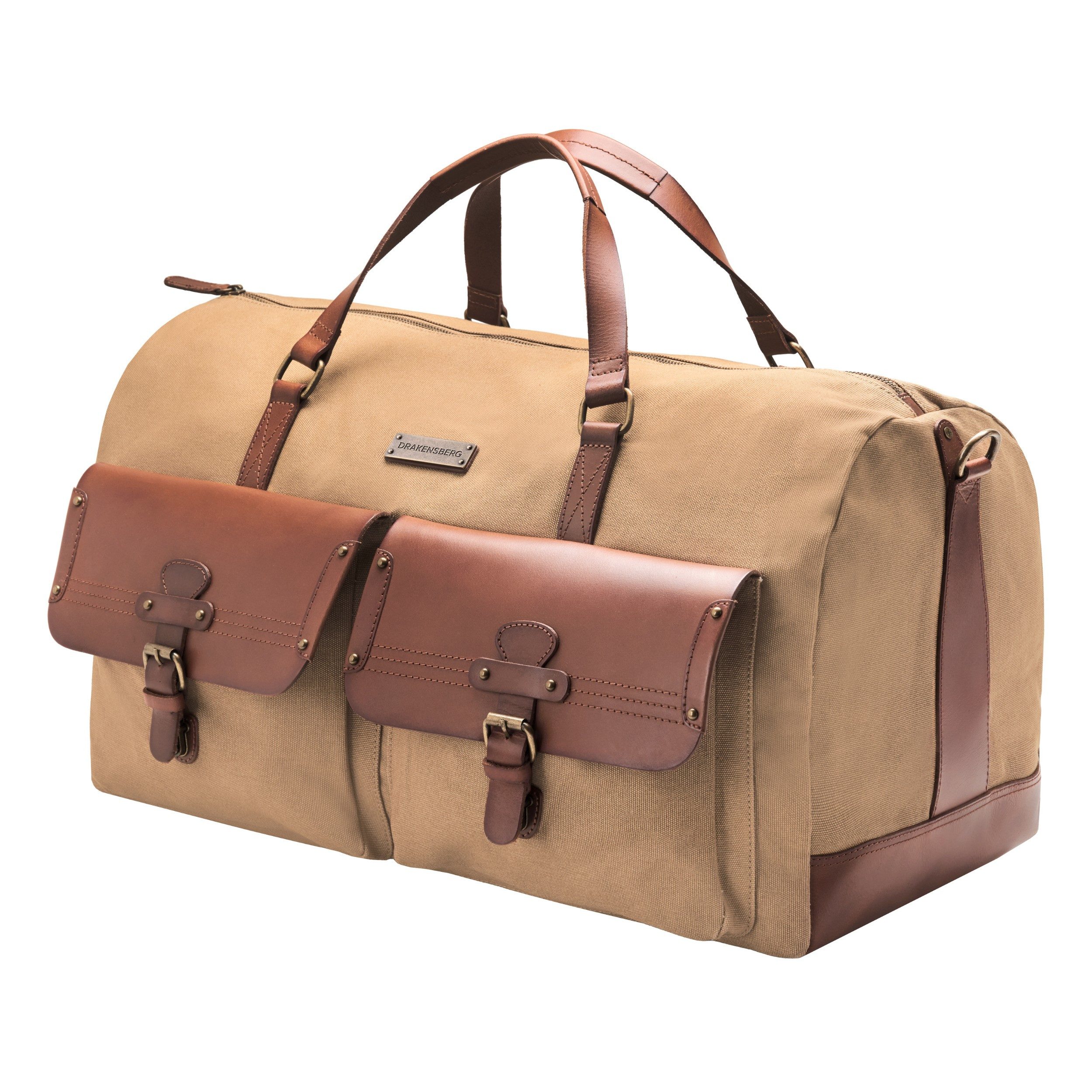 DRAKENSBERG Reisetasche Weekender »Steve« Khaki-Beige, groß, XL, für Damen, Herren, wasserabweisendes Canvas, Büffelleder. € 209,90