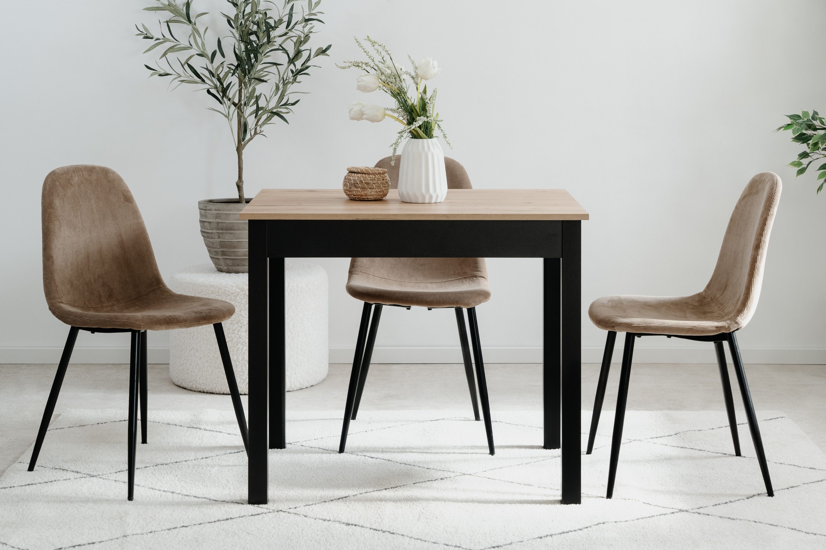 Finori Esstisch in Dekor Artisan Eiche / schwarz - 90x76x67cm (BxHxT)