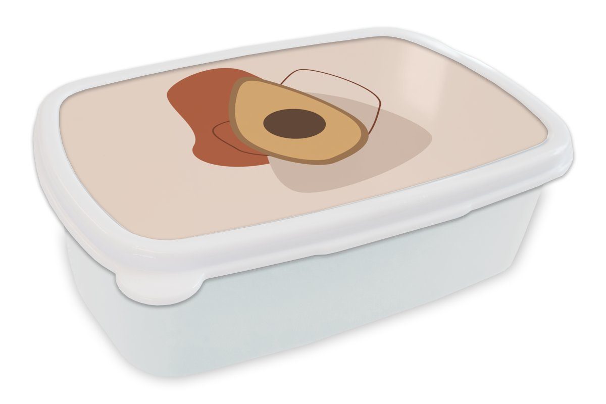 MuchoWow Lunchbox Sommer - Avocado - Braun, Kunststoff, (2-tlg), Brotbox für Kinder und Erwachsene, Brotdose, für Jungs und Mädchen weiß