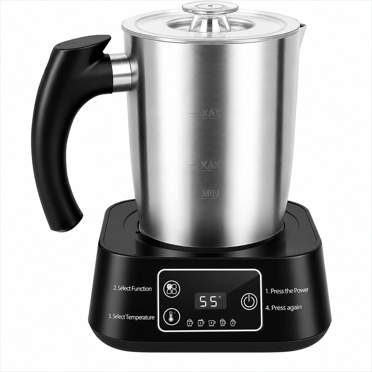 XEOOCE Milchaufschäumer Elektrischer Milchaufschäumer Edelstahlbehälter 5 Programme, 500ml